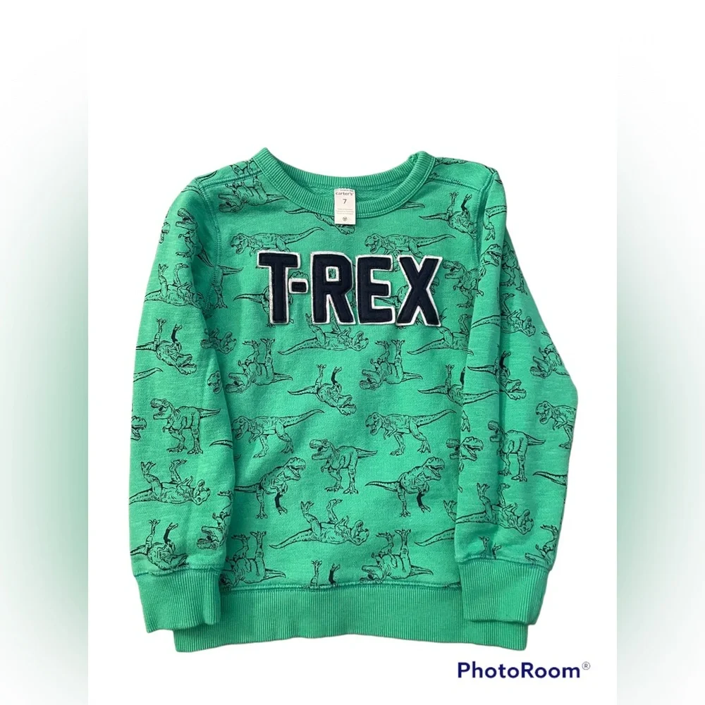 Carters Boys Green T-Rex Dinosaur Sweatshirt| Size: 7